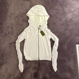 R&R Surplus White Cropped Zip-Up Hoodie - Size XS